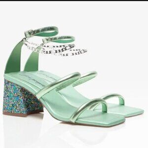 NEW FREE PEOPLE Parker Chain Heel / Lime Metallic Strappy Shoe size Euro…​​​